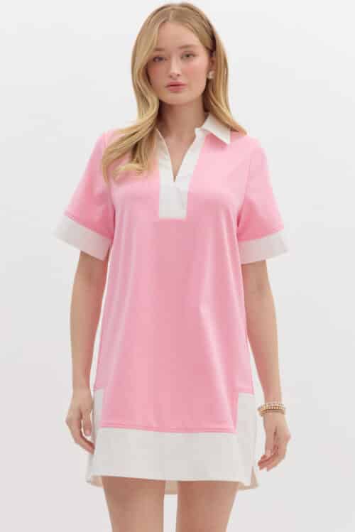 Pink Collared T-Shirt Dress