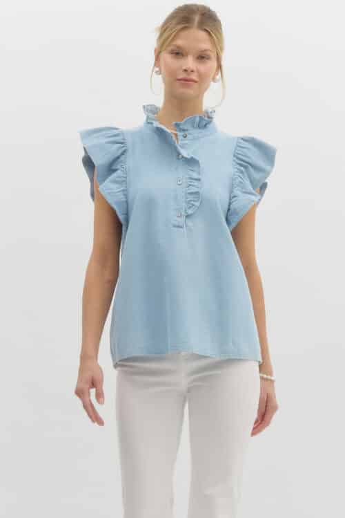 Light Denim Ruffle Top