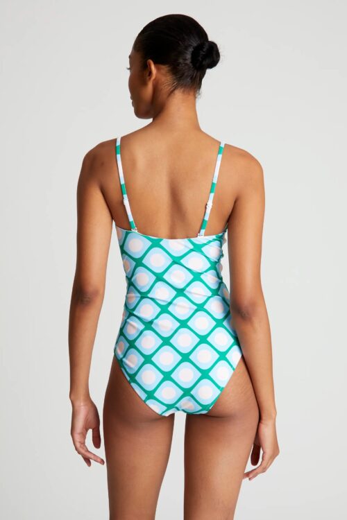 Blue Geometric Grid Swimsuit - Image 3