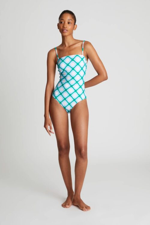 Blue Geometric Grid Swimsuit - Image 2