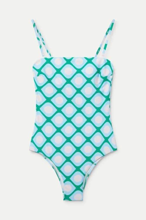 Blue Geometric Grid Swimsuit