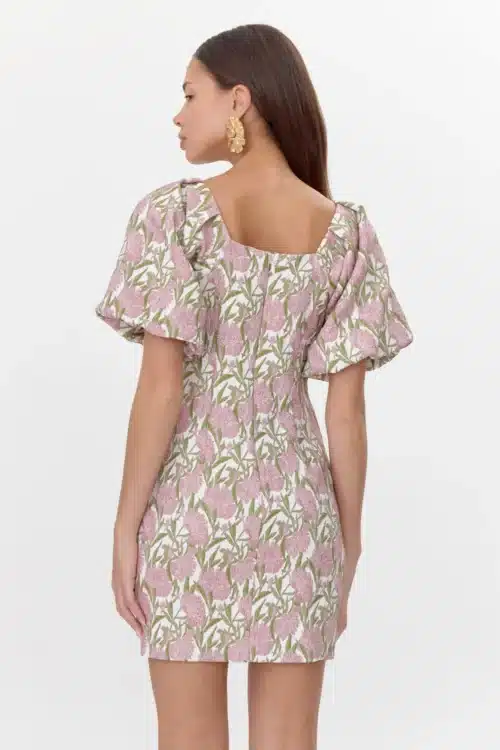 Myra Jacquard Puff Sleeve Mini Dress - Image 2