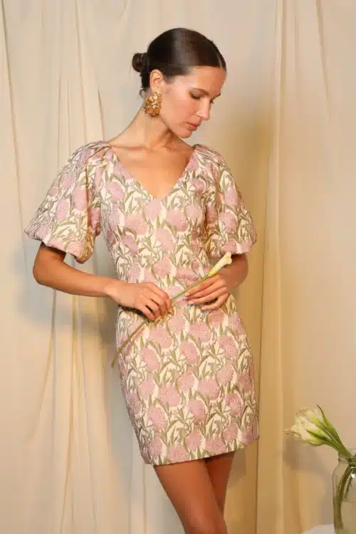 Myra Jacquard Puff Sleeve Mini Dress - Image 4
