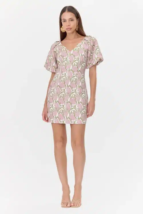 Myra Jacquard Puff Sleeve Mini Dress - Image 3