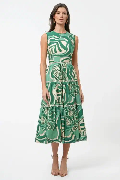 Alva Leaf Print Tiered Maxi Dress