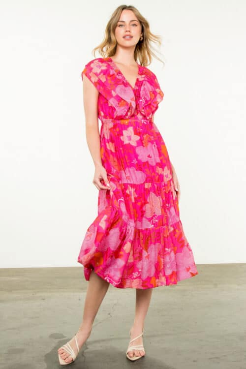 Pink Flutter Sleeve Floral Dress (1674) - Image 2