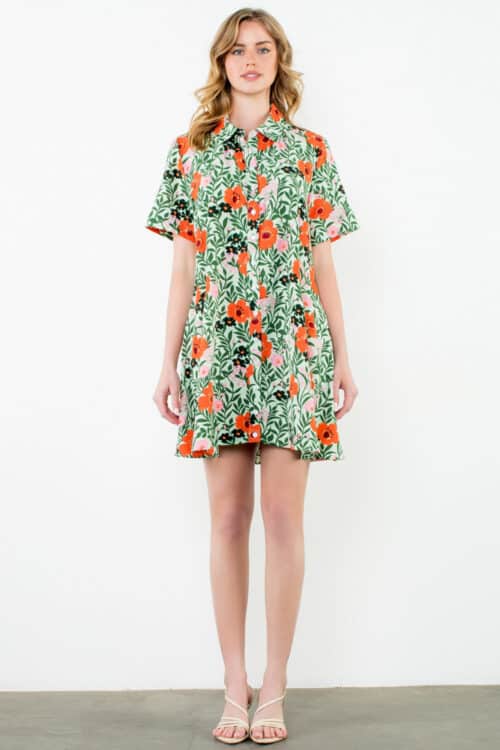 Mint Button Up Floral Dress (2851)