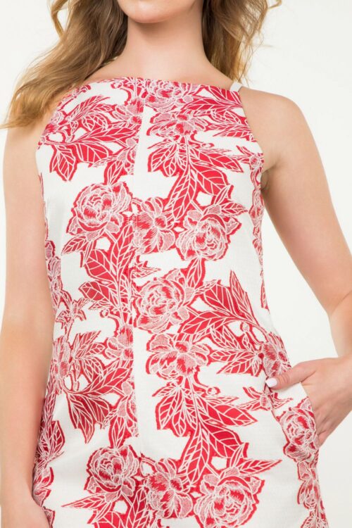Red Halter Flower Emb Dress (3066) - Image 2