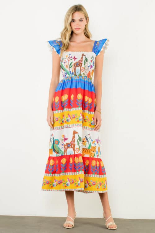 Cream Flutter Sleeve Floral Maxi (2974)