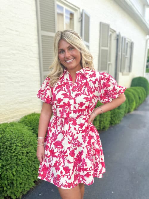 Pink Floral Button Down Mini Dress