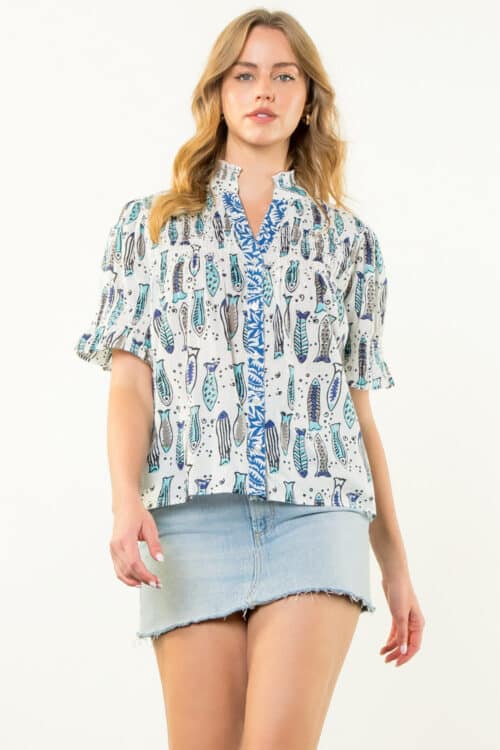 Blue SS Fish Print Top (1879)