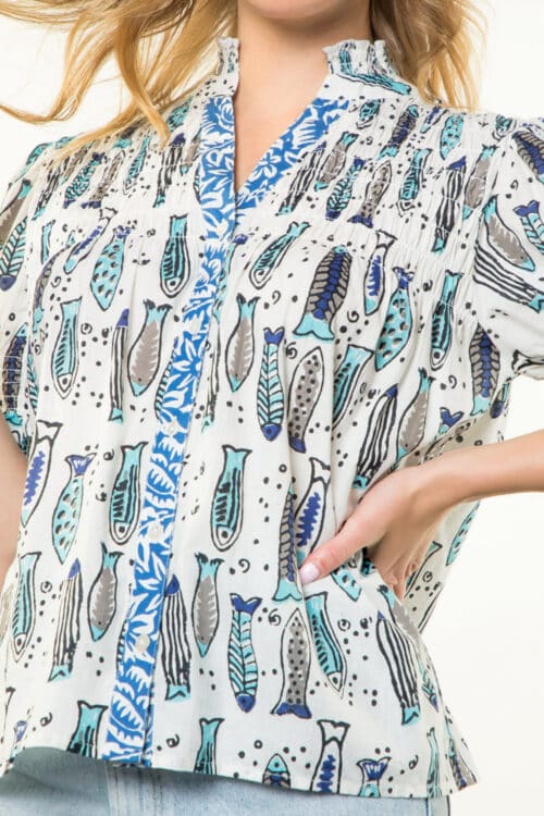 Blue SS Fish Print Top (1879) - Image 2