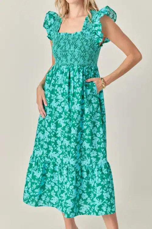 Green Printed Sleeveless Midi Dress - Image 2
