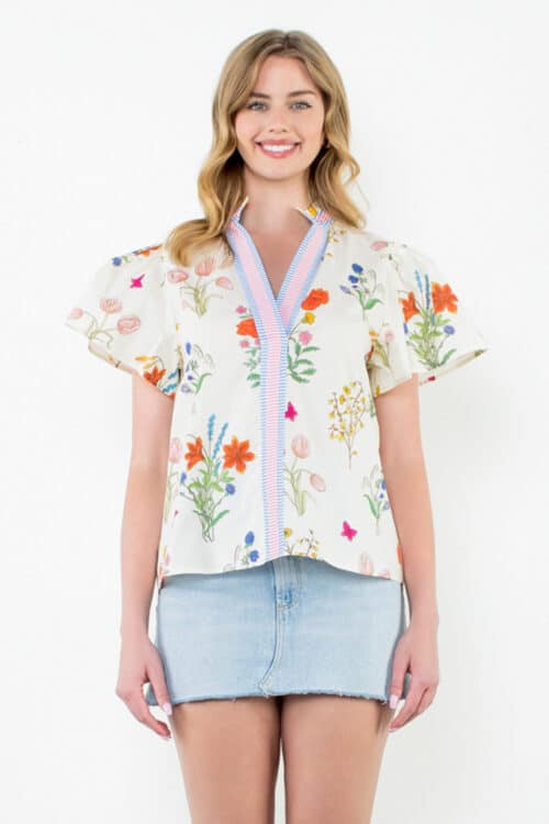 Cream SS Floral Top (2895)