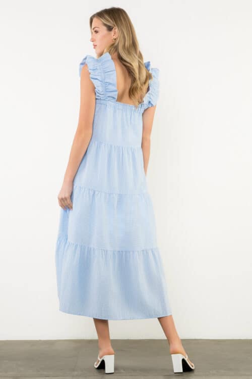 Blue Flutter Sleeve Striped Tiered Dress 2189 - Image 3