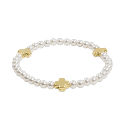 Signature Cross Pearl 4mm Gold Bracelet