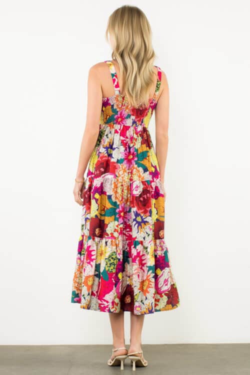 Fuchsia Floral Tiered Midi Dress - Image 3