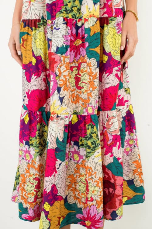 Fuchsia Floral Tiered Midi Dress - Image 2
