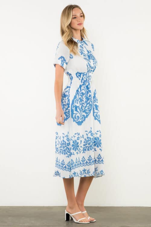 White Short Sleeve Print Dress 2855