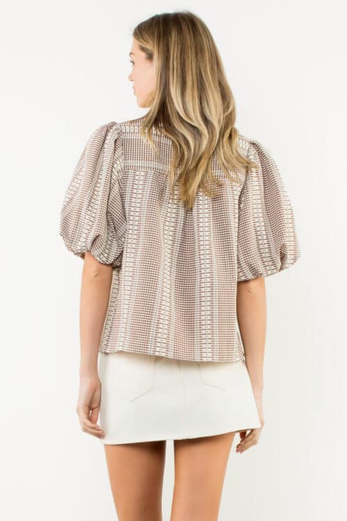 Brown Puff Sleeve Gingham Top (3261) - Image 3