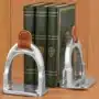 Silver Stirrup Brown Leather Strap Bookends