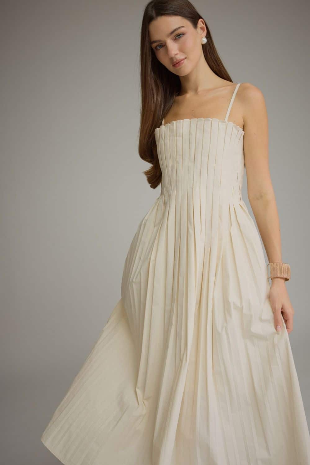 Ecru Pin Tuck Dress